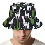 Cactus And Llama Pattern Print Bucket Hat
