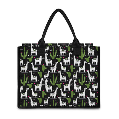 Cactus And Llama Pattern Print Canvas Tote Bag