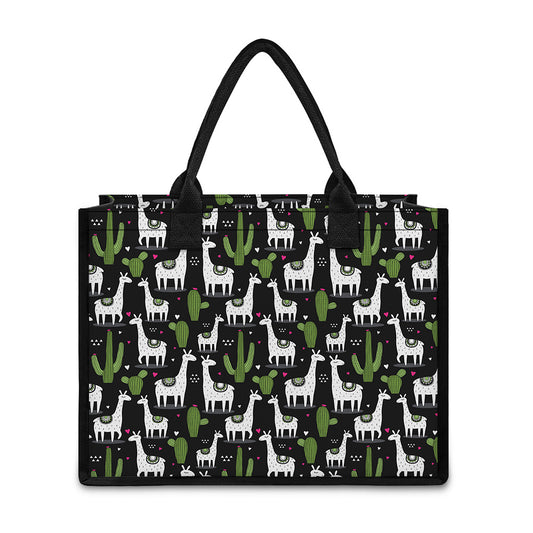 Cactus And Llama Pattern Print Canvas Tote Bag