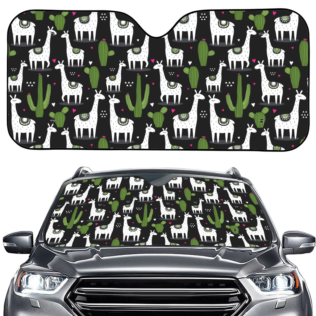 Cactus And Llama Pattern Print Car Windshield Sun Shade