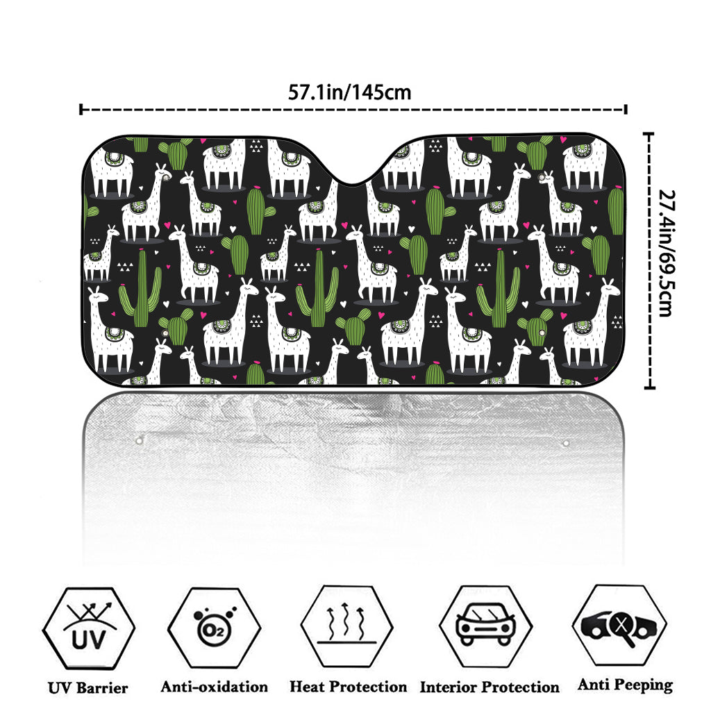 Cactus And Llama Pattern Print Car Windshield Sun Shade