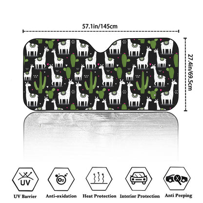 Cactus And Llama Pattern Print Car Windshield Sun Shade