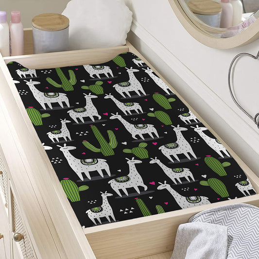 Cactus And Llama Pattern Print Changing Pad Cover