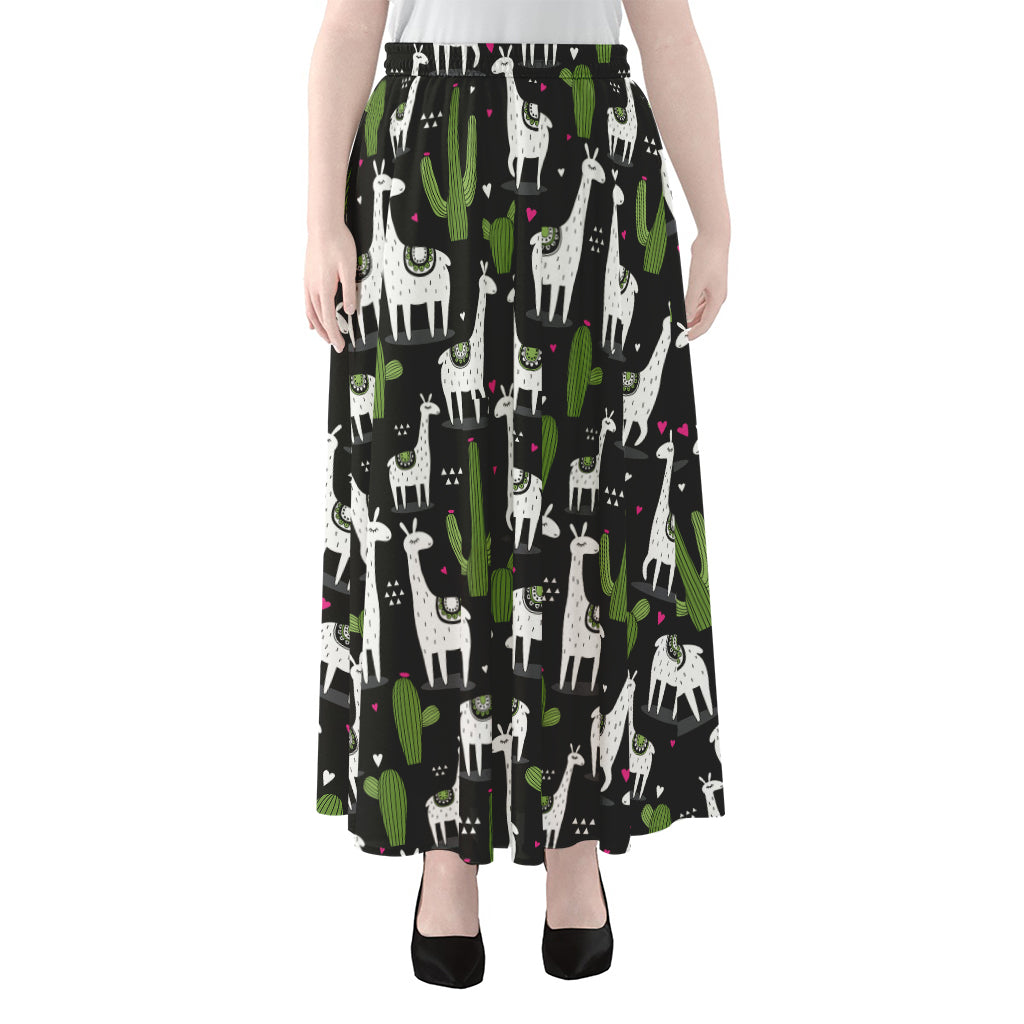 Cactus And Llama Pattern Print Chiffon Maxi Skirt