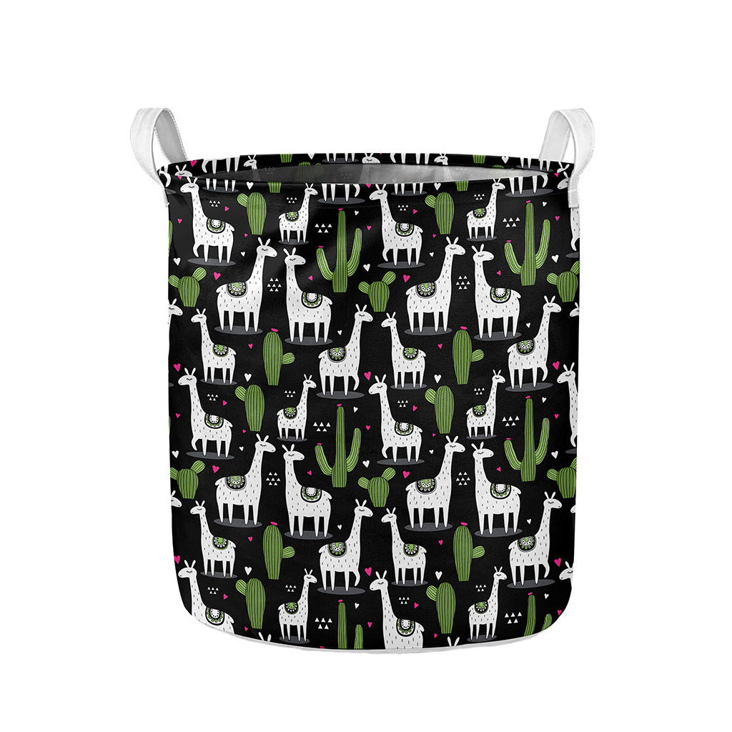 Cactus And Llama Pattern Print Collapsible Laundry Basket