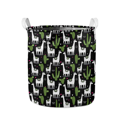Cactus And Llama Pattern Print Collapsible Laundry Basket