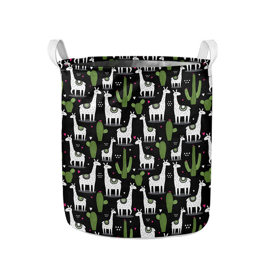 Cactus And Llama Pattern Print Collapsible Laundry Basket