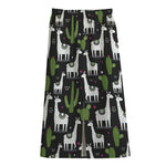 Cactus And Llama Pattern Print Cotton Front Slit Maxi Skirt