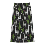 Cactus And Llama Pattern Print Cotton Front Slit Maxi Skirt