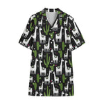 Cactus And Llama Pattern Print Cotton Hawaiian Shirt