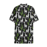 Cactus And Llama Pattern Print Cotton Hawaiian Shirt