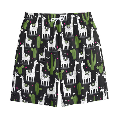 Cactus And Llama Pattern Print Cotton Shorts