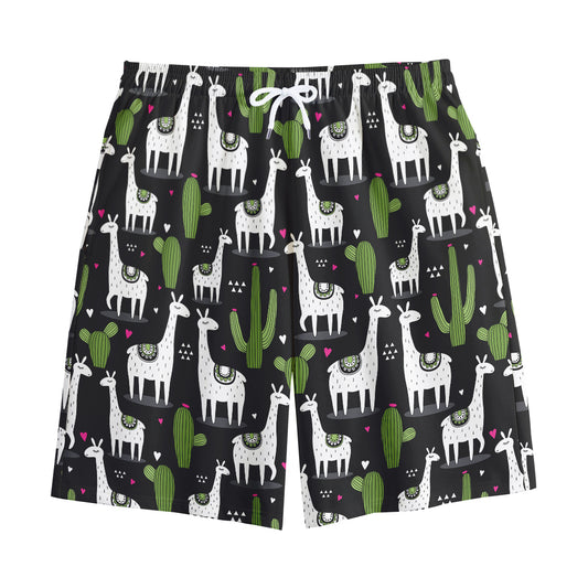 Cactus And Llama Pattern Print Cotton Shorts