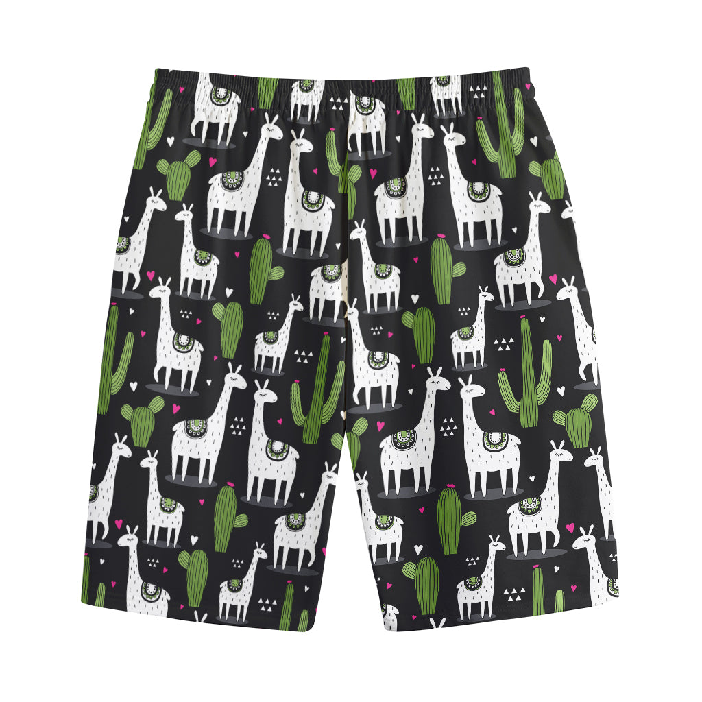 Cactus And Llama Pattern Print Cotton Shorts