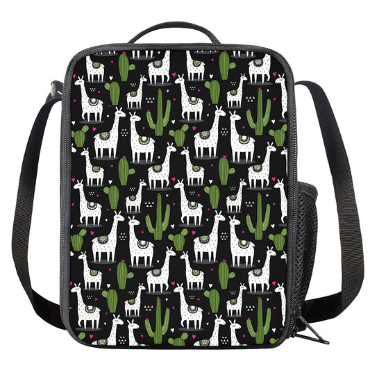 Cactus And Llama Pattern Print Crossbody Lunch Bag