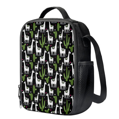 Cactus And Llama Pattern Print Crossbody Lunch Bag