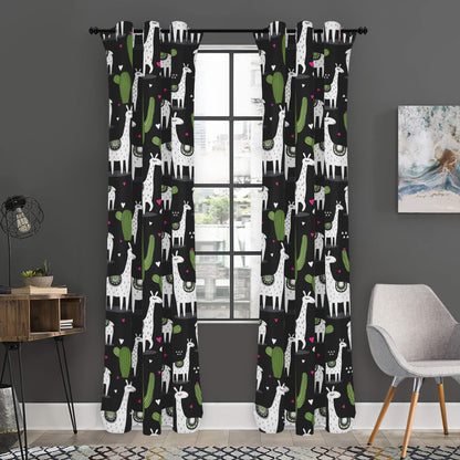 Cactus And Llama Pattern Print Curtain