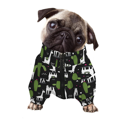 Cactus And Llama Pattern Print Dog Zip Up Jacket