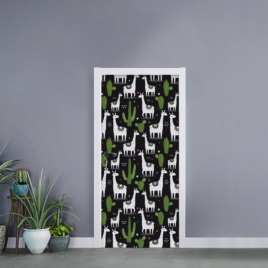 Cactus And Llama Pattern Print Door Sticker