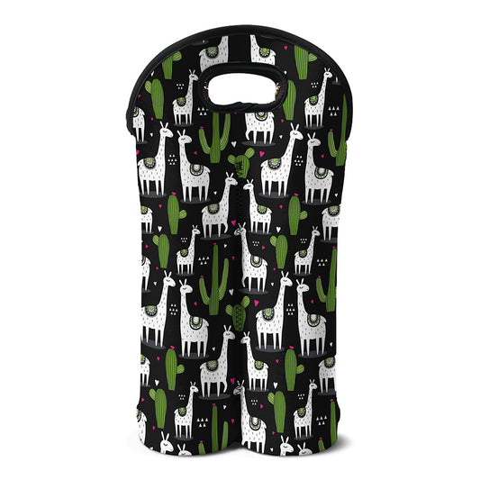 Cactus And Llama Pattern Print Double Neoprene Wine Tote