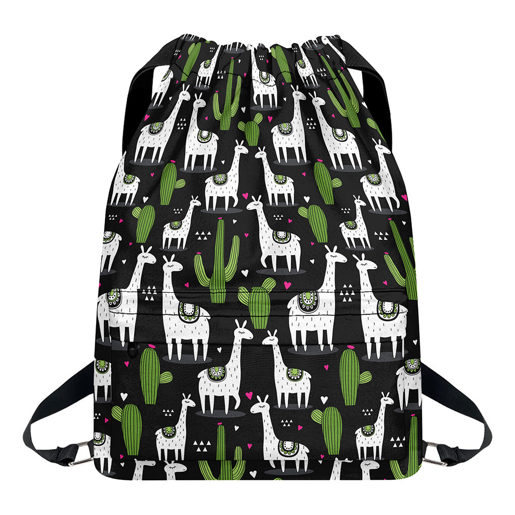 Cactus And Llama Pattern Print Drawstring Backpack