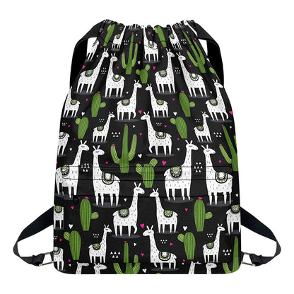 Cactus And Llama Pattern Print Drawstring Backpack