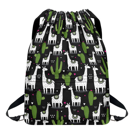 Cactus And Llama Pattern Print Drawstring Backpack