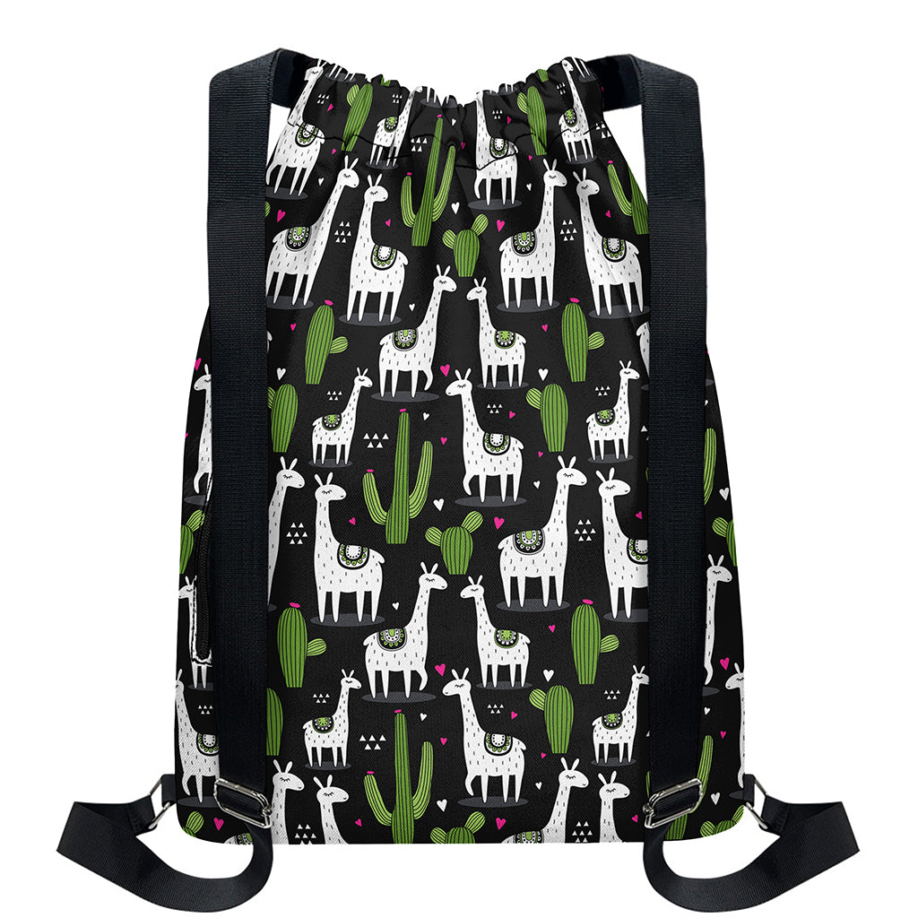 Cactus And Llama Pattern Print Drawstring Backpack