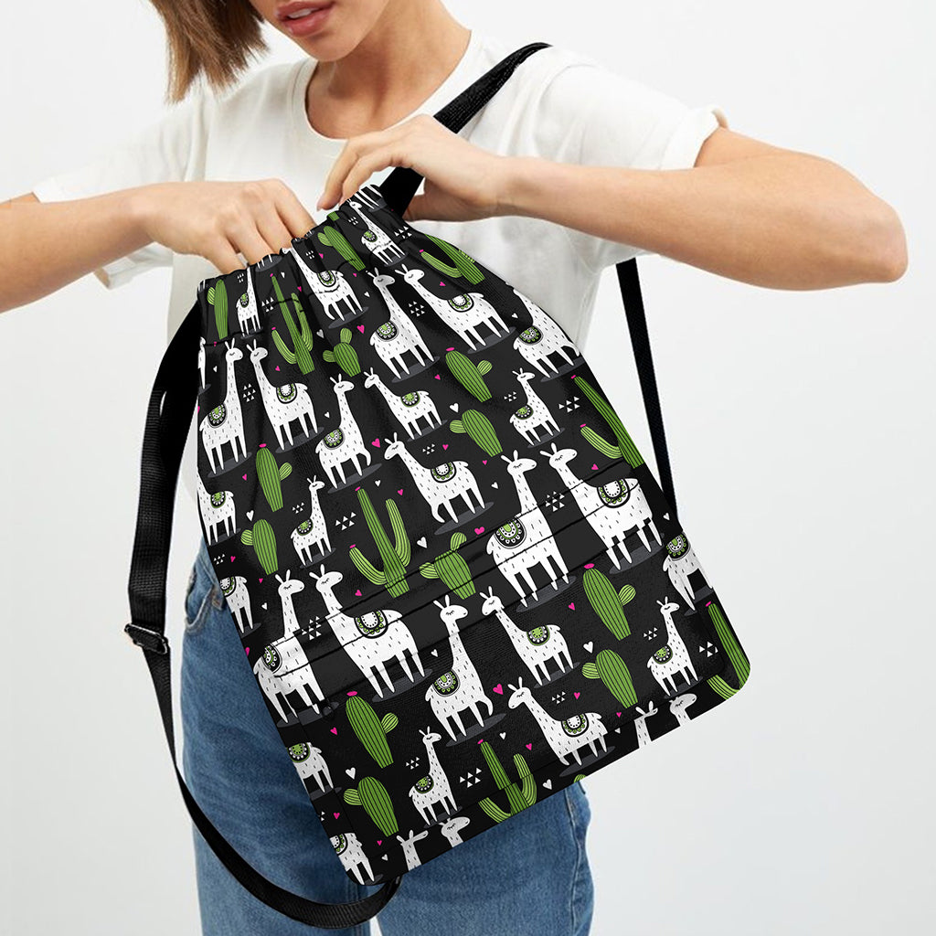 Cactus And Llama Pattern Print Drawstring Backpack
