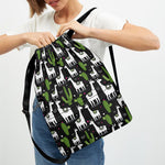 Cactus And Llama Pattern Print Drawstring Backpack