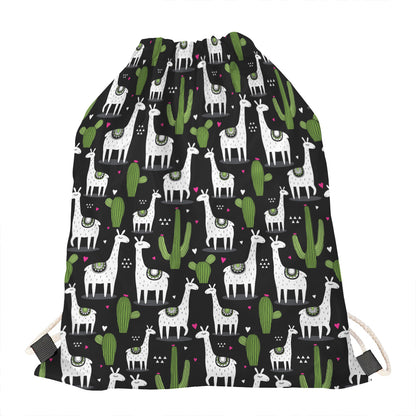 Cactus And Llama Pattern Print Drawstring Bag
