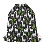 Cactus And Llama Pattern Print Drawstring Bag