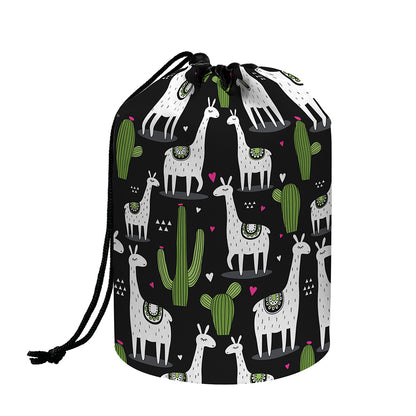 Cactus And Llama Pattern Print Drawstring Makeup Bag