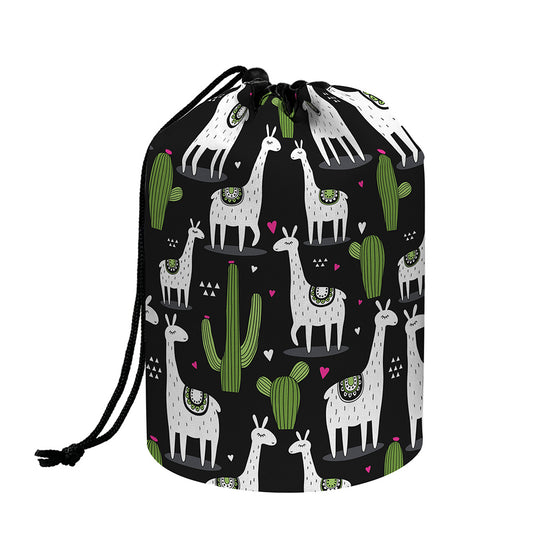 Cactus And Llama Pattern Print Drawstring Makeup Bag