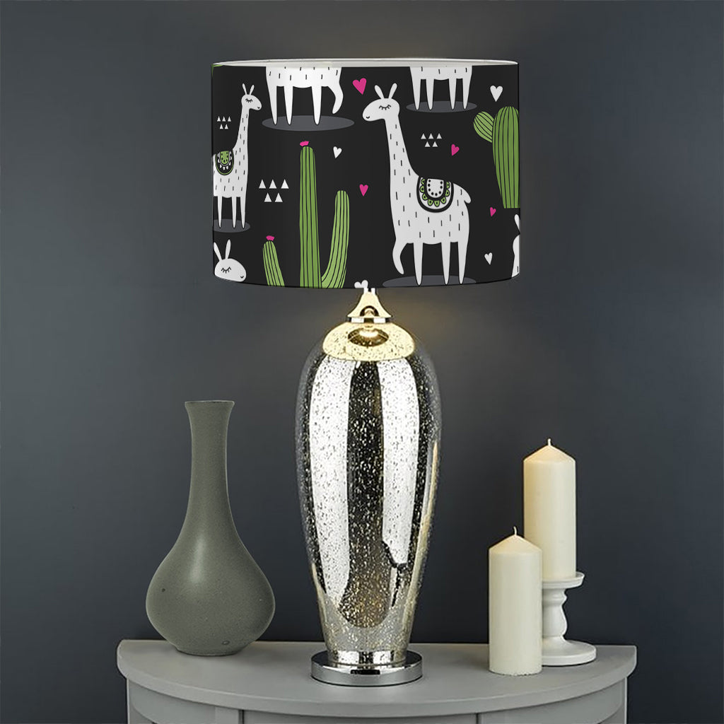 Cactus And Llama Pattern Print Drum Lamp Shade