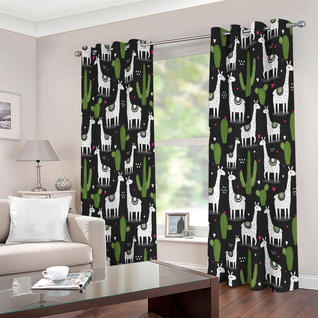 Cactus And Llama Pattern Print Extra Wide Grommet Curtains