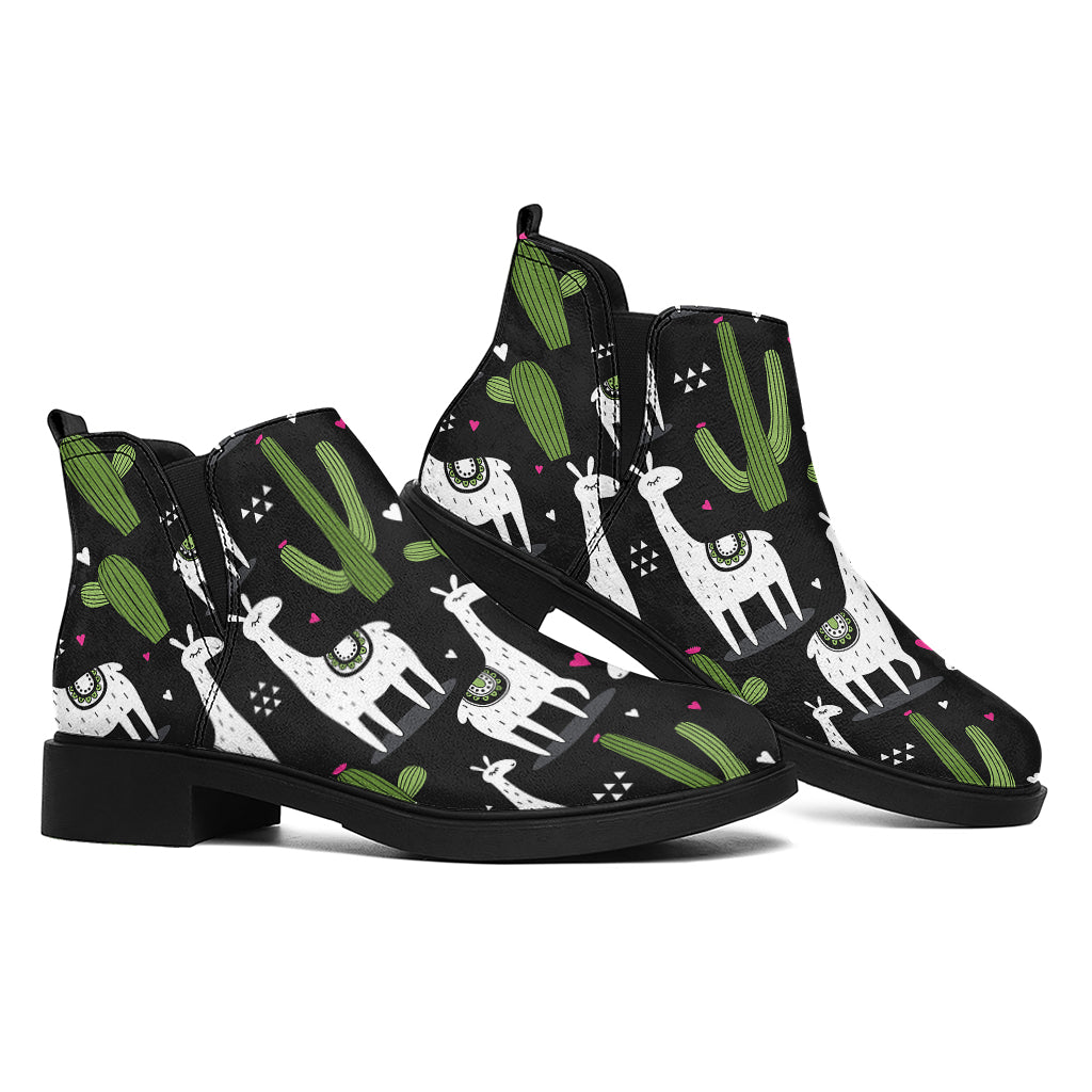 Cactus And Llama Pattern Print Flat Ankle Boots