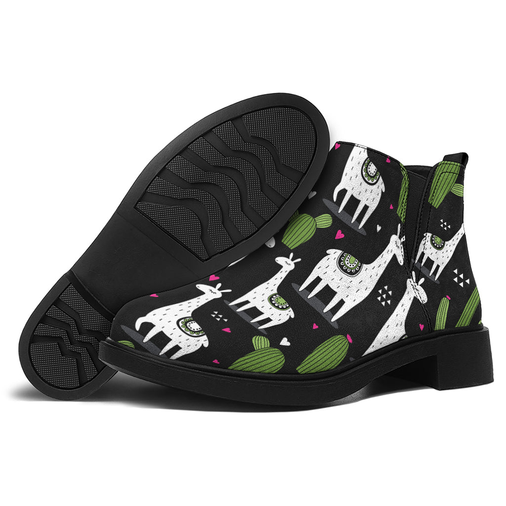 Cactus And Llama Pattern Print Flat Ankle Boots