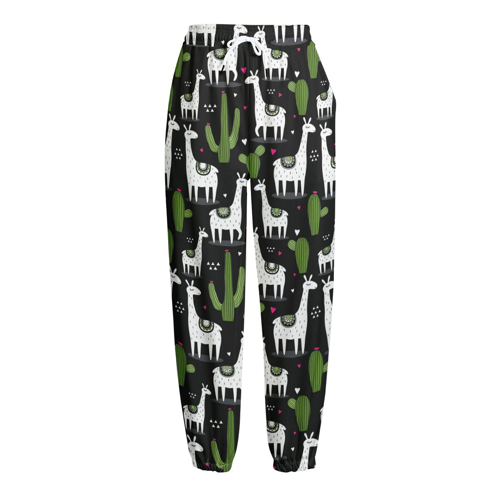 Cactus And Llama Pattern Print Fleece Lined Knit Pants