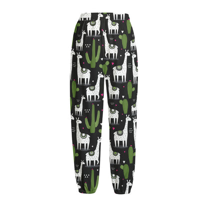 Cactus And Llama Pattern Print Fleece Lined Knit Pants