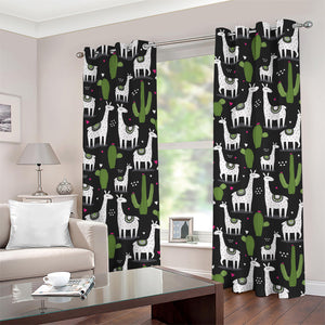 Cactus And Llama Pattern Print Grommet Curtains