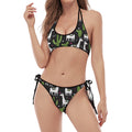 Cactus And Llama Pattern Print Halter Scoop Tie Side Bikini