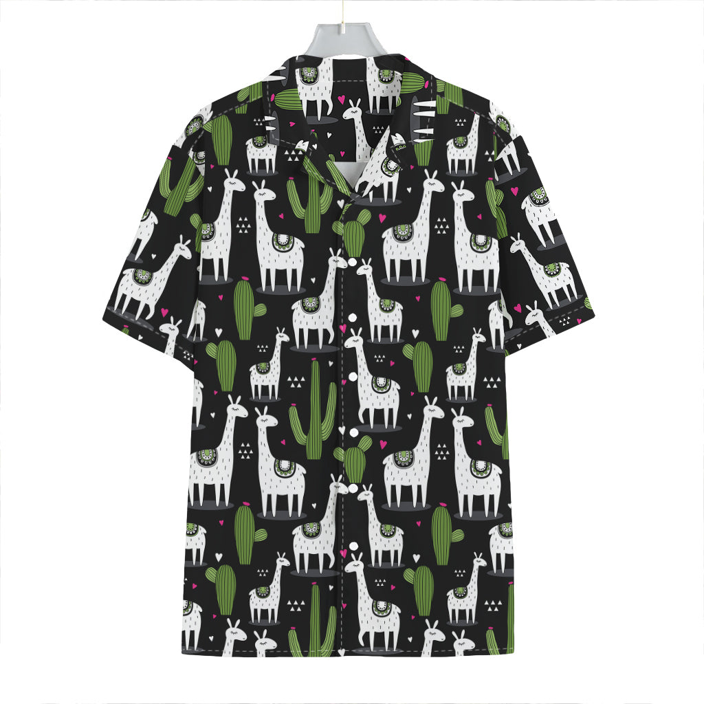 Cactus And Llama Pattern Print Hawaiian Shirt