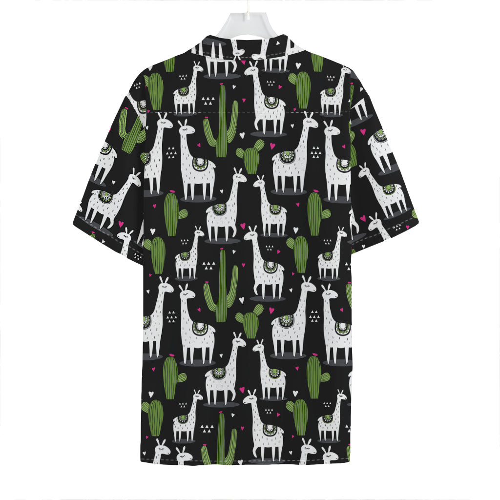 Cactus And Llama Pattern Print Hawaiian Shirt