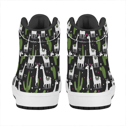 Cactus And Llama Pattern Print High Top Leather Sneakers