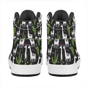 Cactus And Llama Pattern Print High Top Leather Sneakers