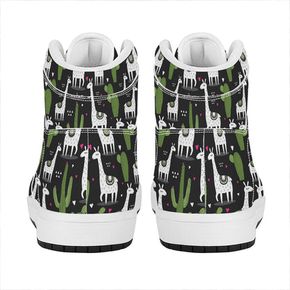 Cactus And Llama Pattern Print High Top Leather Sneakers