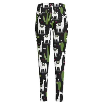 Cactus And Llama Pattern Print High-Waisted Pocket Leggings