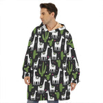 Cactus And Llama Pattern Print Hoodie Blanket