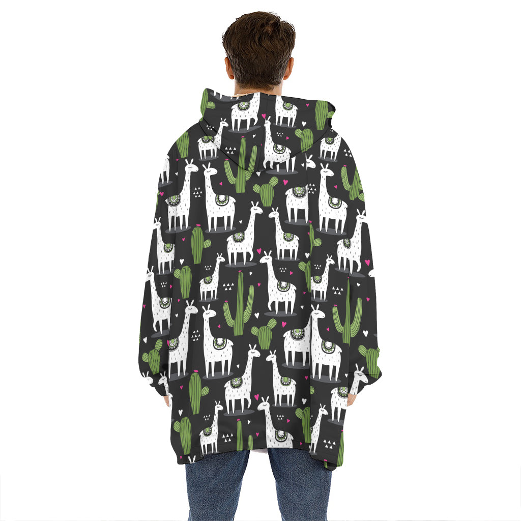 Cactus And Llama Pattern Print Hoodie Blanket